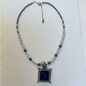 Premier Design Silver Tone Black Stone Pendant Statement Handmade Necklace